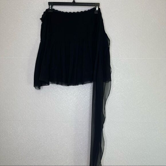 ELIE Tahari Black Silk Chiffon Pleated Mini Skirt with Train 10 - Picture 4 of 10